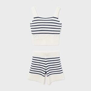 Size 14 Girls Mayoral Striped Knit Set in Navy and White